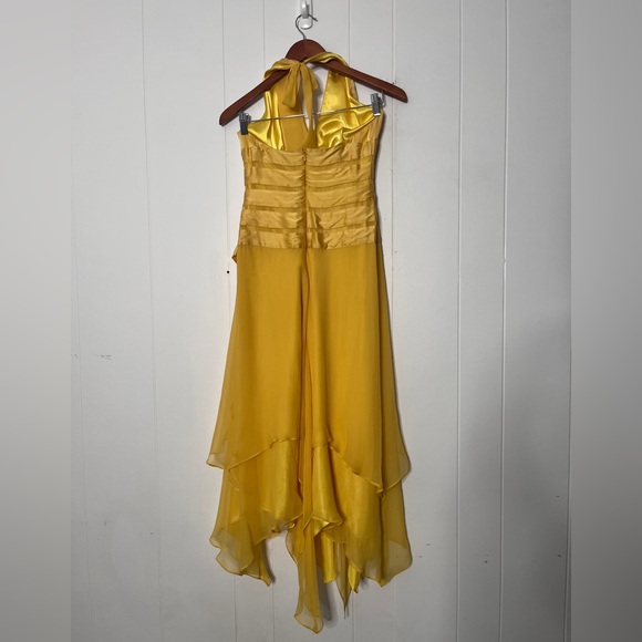 La Femme Yellow Satin and Chiffon Silk Dress Halter Fairy Dance Prom Size 2 - Picture 6 of 11